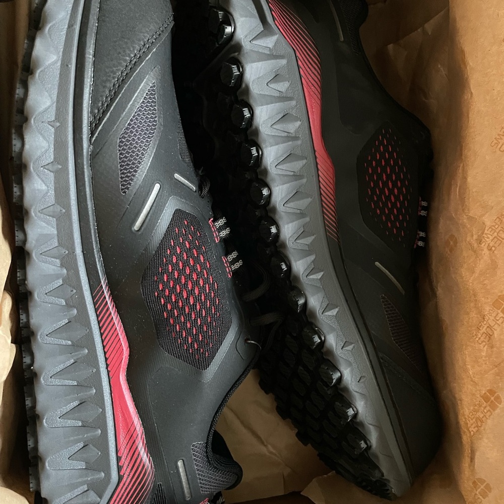 Steel toe with firm grip on bottom of sneakers.